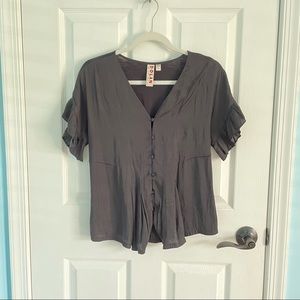 anthropologie black button down top